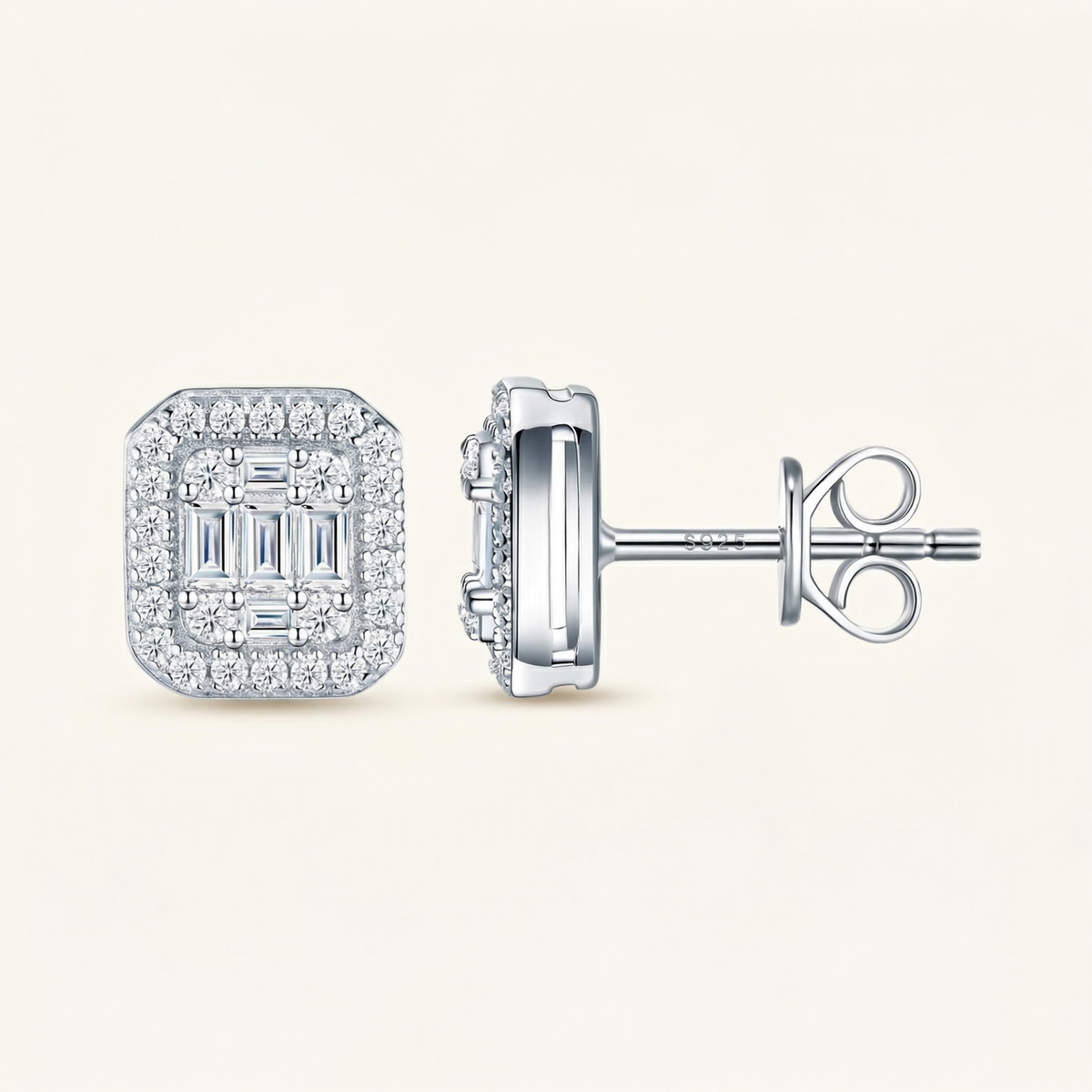 Baguette Halo Stud Earrings – Elaina