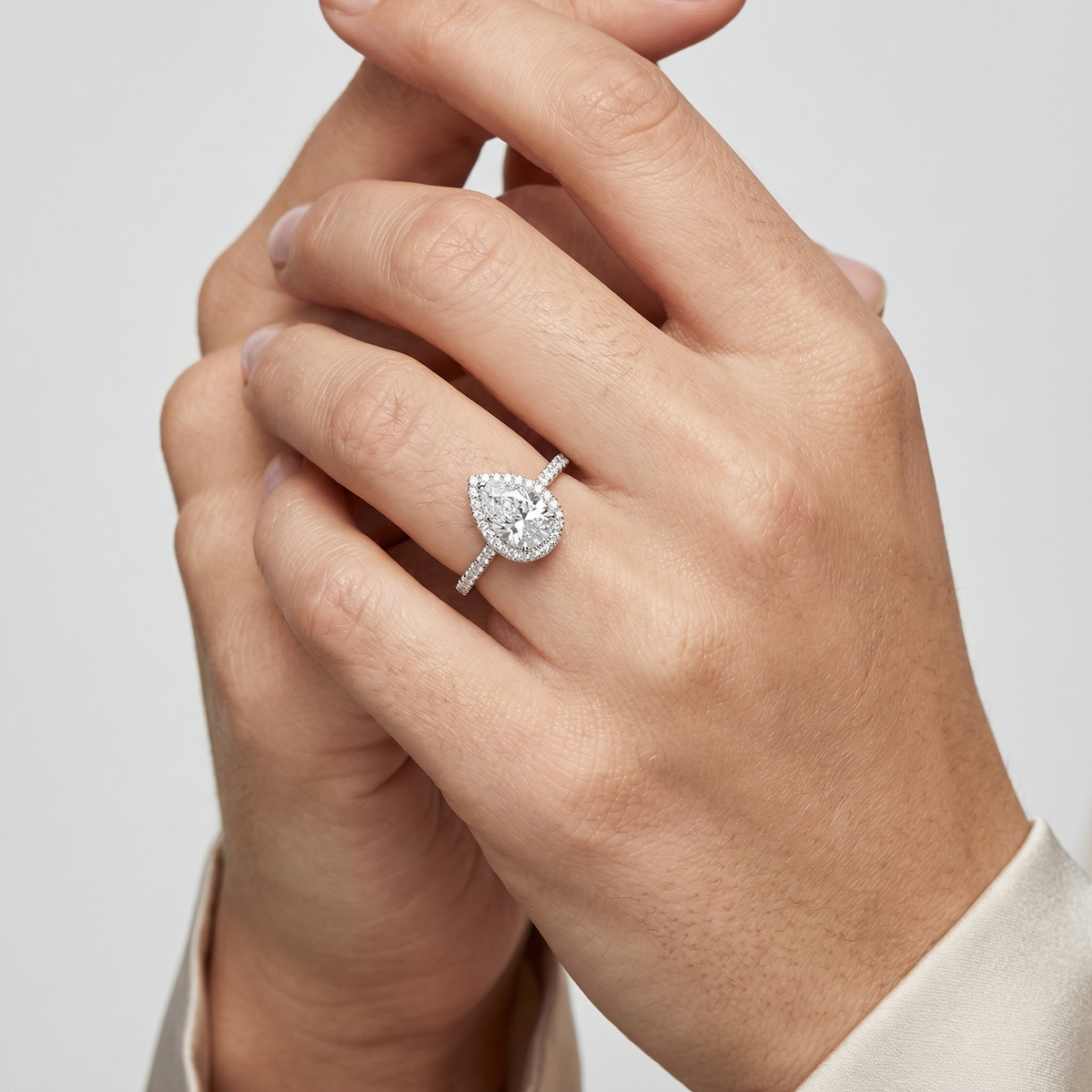 Pear Halo Circle Ring – Opal
