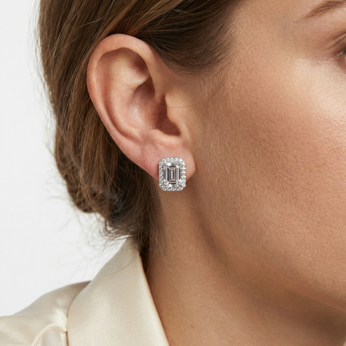 Emerald-Cut Halo Stud Earrings – Brynn